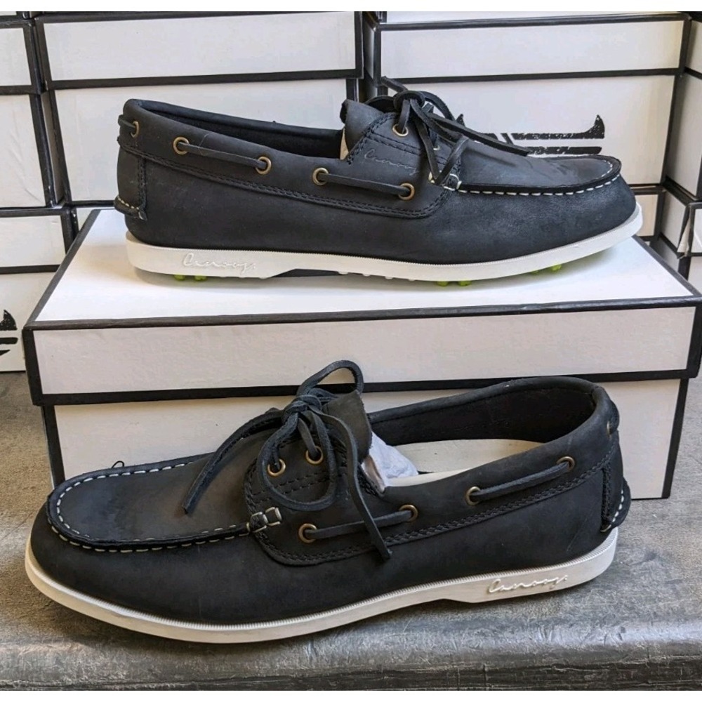 Canoos Golf Shoes Mens 9.5 Hudson Gray Leather Boat Shoe Loafers Rubber Cleats
